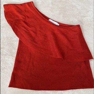 One shoulder burnt orange top